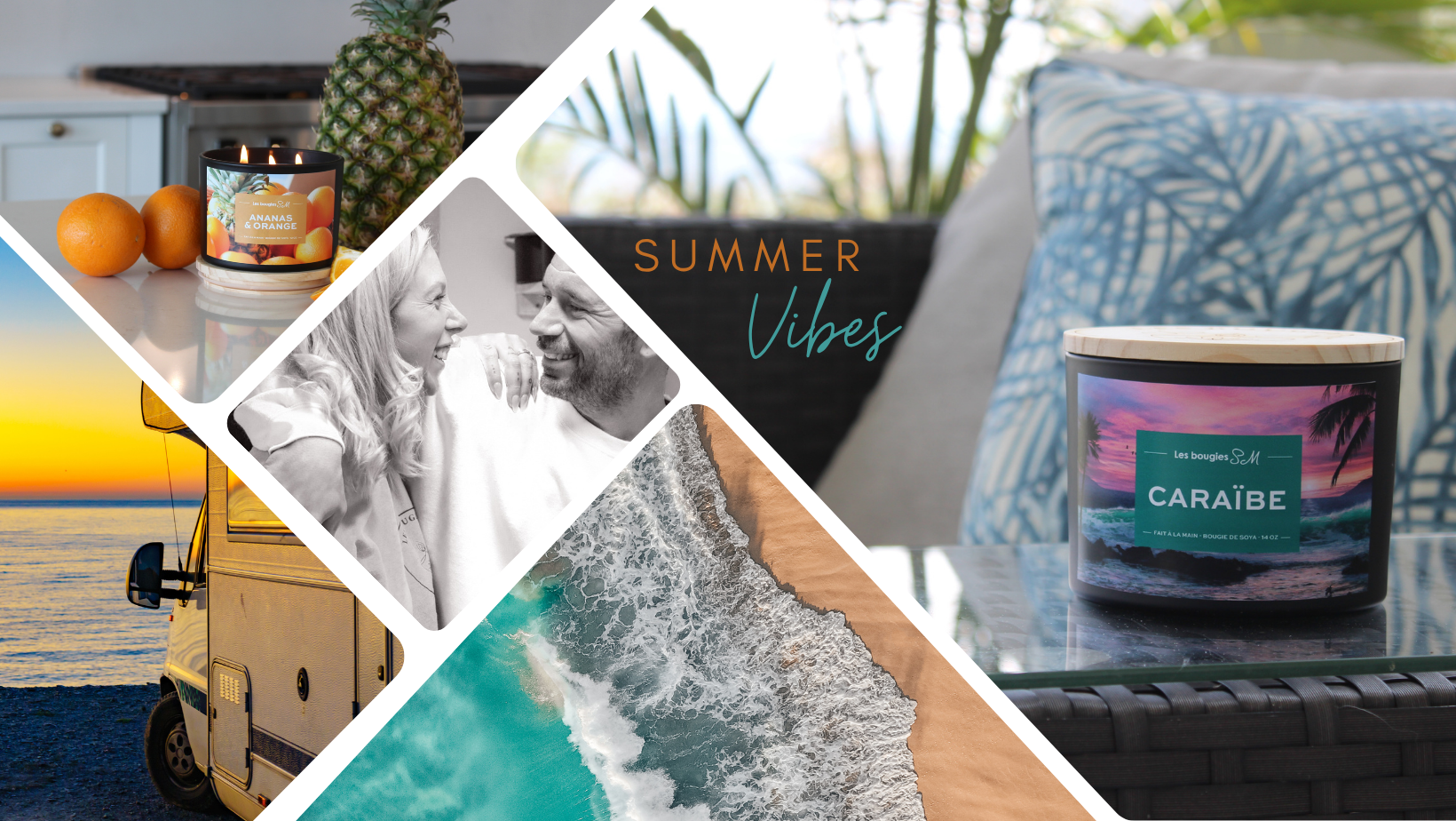 summer vibes , caraïbe , ananas et orange , été ,bougie rafraichissante , agrume , fruitées , ensoleillé , bougies sm , la mer , la plage , cire de soya , soyawax , fait a la main , univers , inspire , candles , entreprise Outaouais , été en bougie , odeur , parfum , fragrance , couple entrepreneur , inspirant