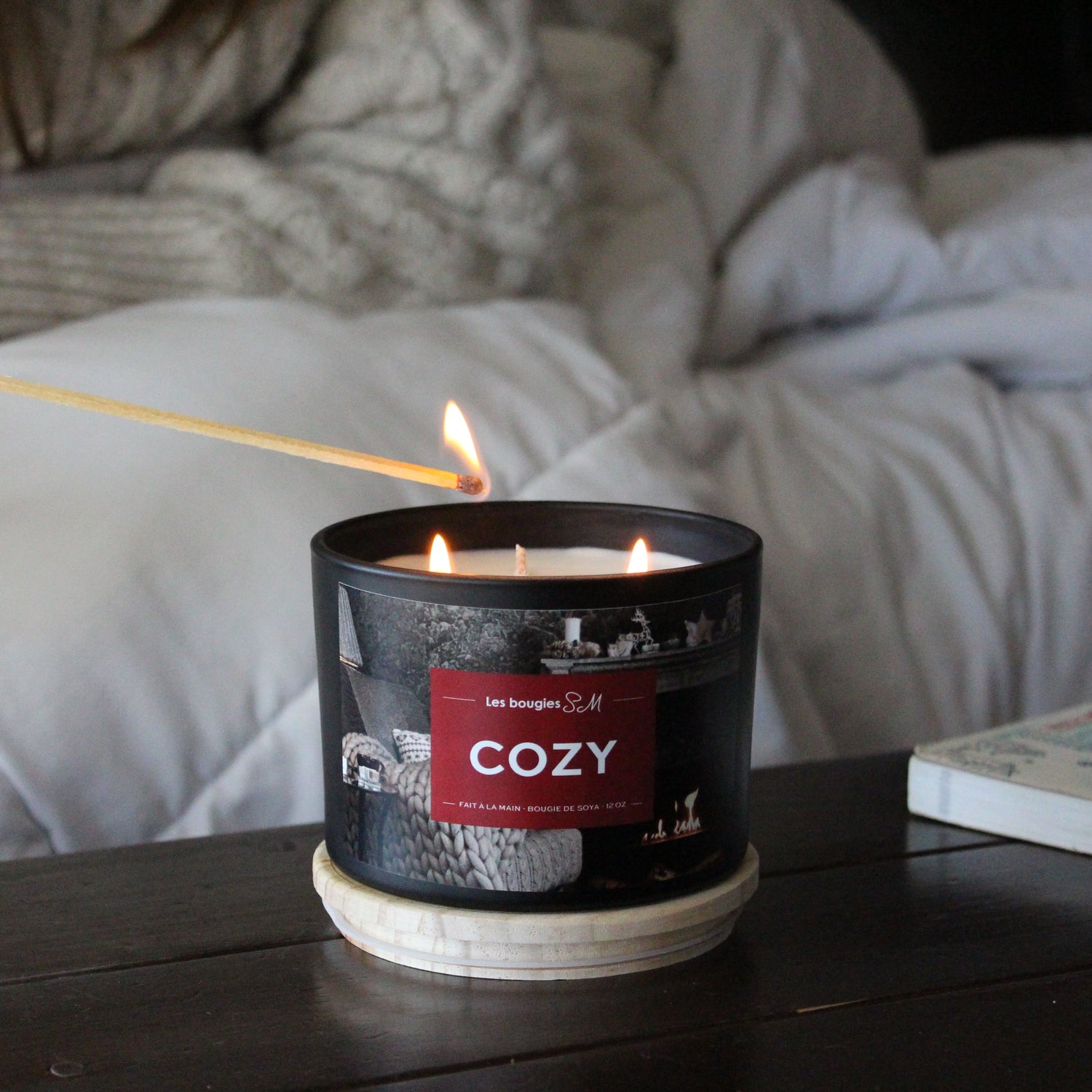cozy , bougie , candle , treewick , soja ,soya , 3 meches, cozyness , cocooning , ambre , musc , autumn ,automne , feuille , bougies sm , bougiessm , 